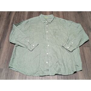 Tommy Bahama Linen‎ Button Up Shirt Long Sleeve Casual Green Mens 2XLB